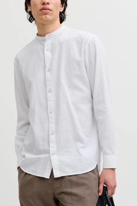 Риза Jjesummer Linen Band L/S 12289184 C-N100 white — снимка 2