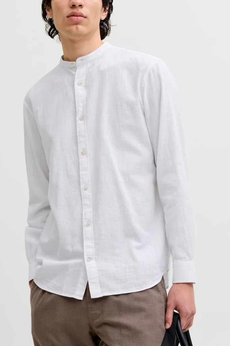 Риза Jjesummer Linen Band L/S 12289184 C-N100 white — снимка 2