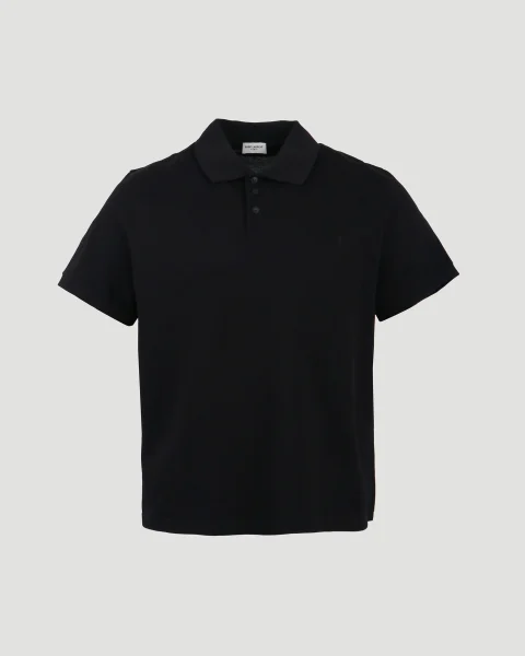 Monogram Polo Shirt in Black Cotton Piqué