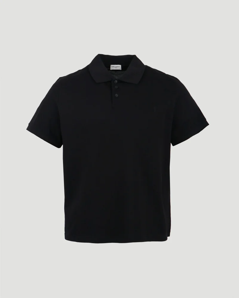 Monogram Polo Shirt in Black Cotton Piqué