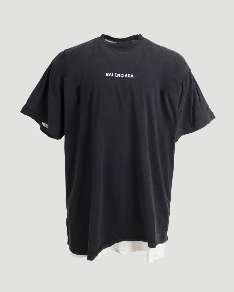 Balenciaga Back Double T-Shirt in Washed Black