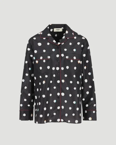 Silk Polka-Dot Piped Shirt