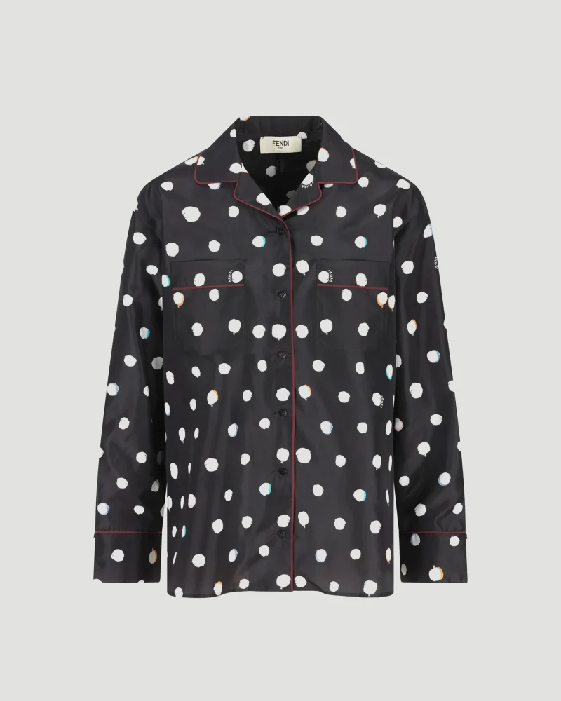 Silk Polka-Dot Piped Shirt