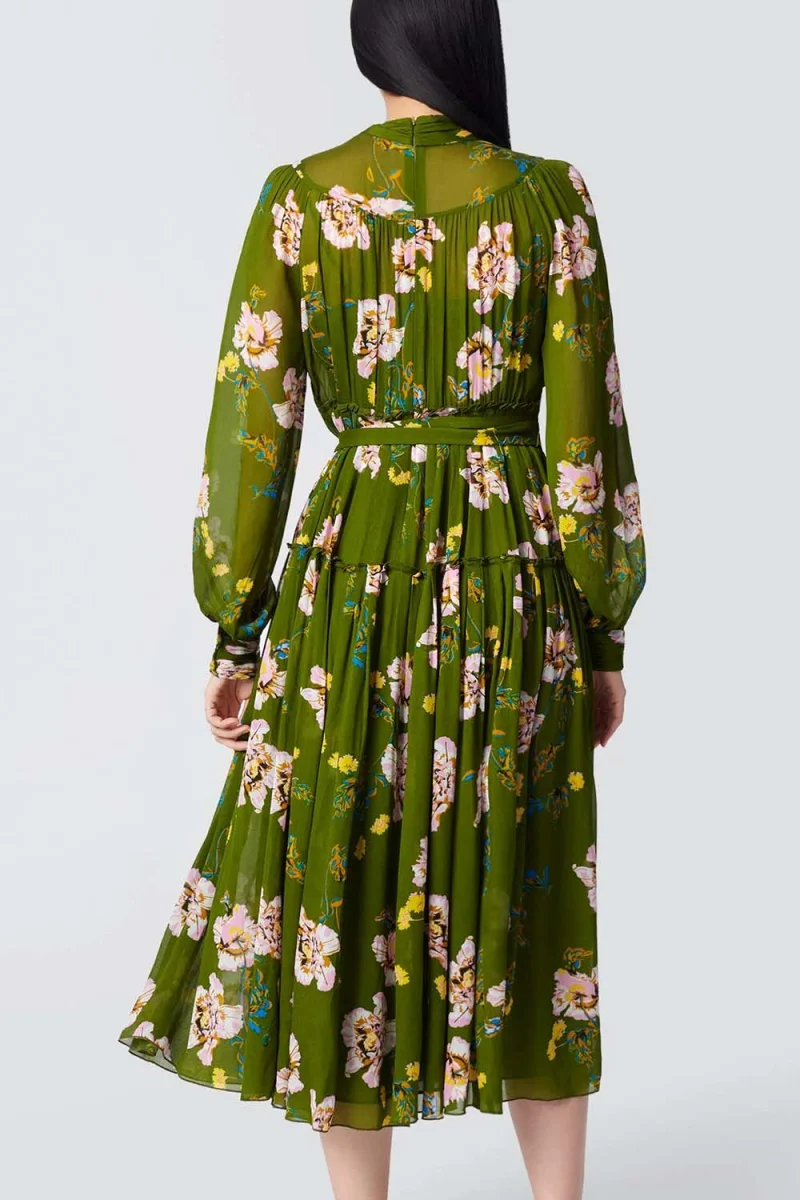Рокли Dvf Kent Dress DVFDL3Q027AFLMK B2331 august floral medium khaki — снимка 2