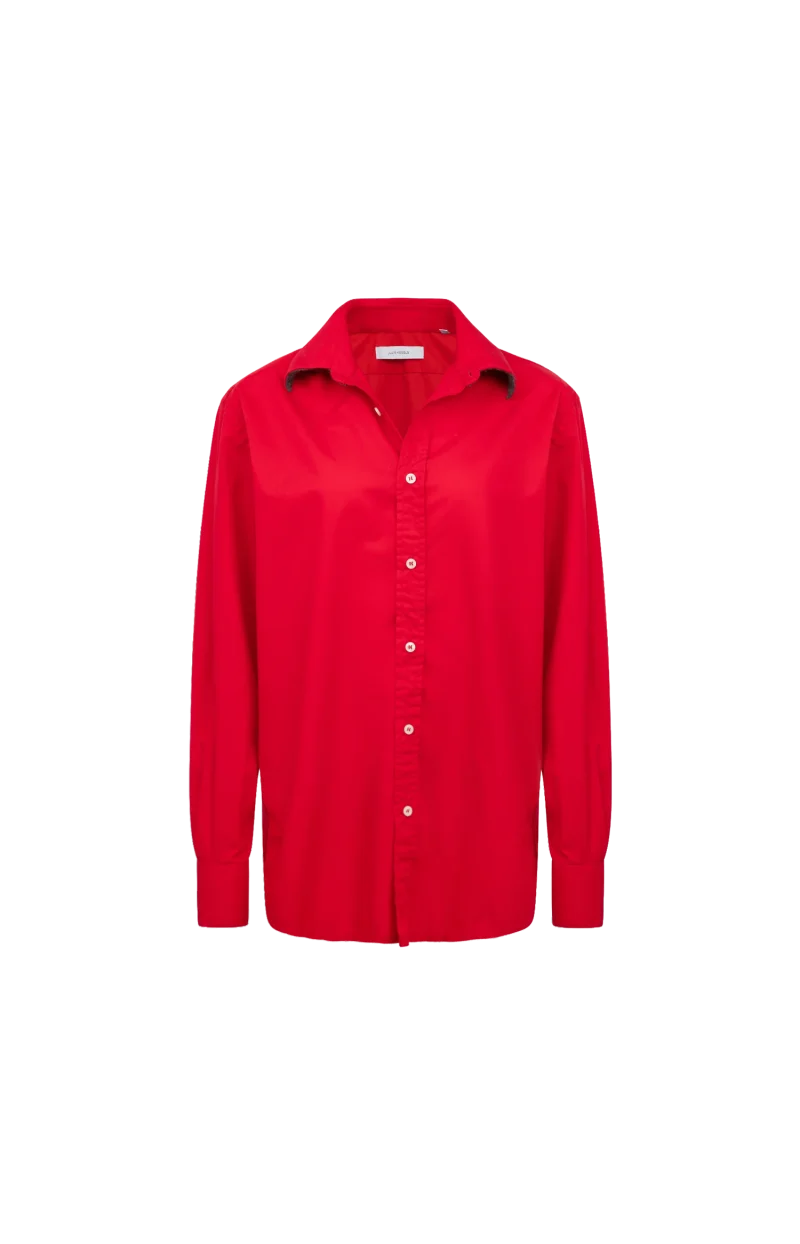 Cotton Shirt with Contrasting Wool Collar