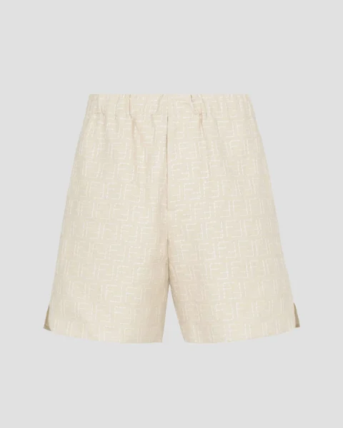 Beige Linen FF Jacquard Shorts