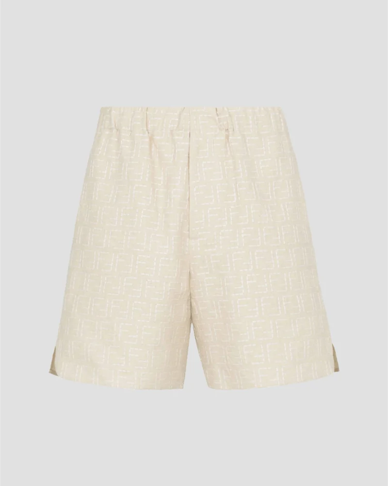Beige Linen FF Jacquard Shorts