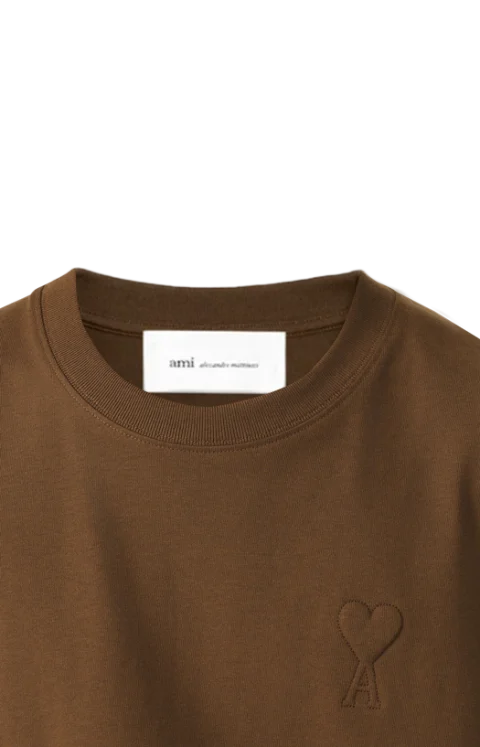 Brown Cotton T-Shirt with Embossed Ami de Coeur — снимка 3