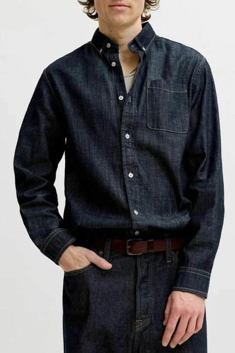 Риза Jjebrook Jjoxford Akm 990 12290084 BS000121 blue denim — снимка 2
