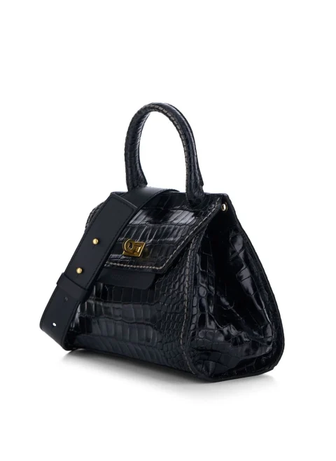 Кожена чанта 'Croc-effect' Visona Ornella — снимка 6
