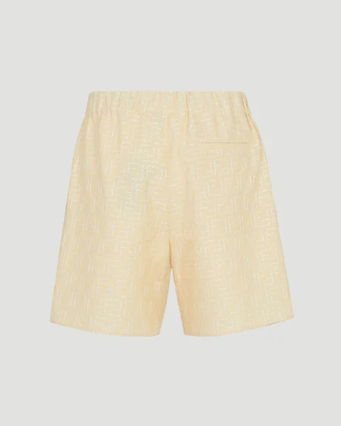 Yellow Linen FF Jacquard Shorts — снимка 2