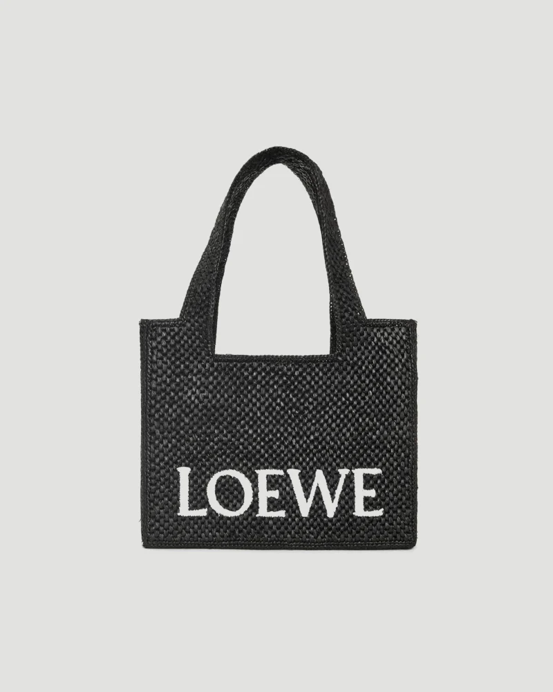 Medium Raffia Font Tote Bag in Black