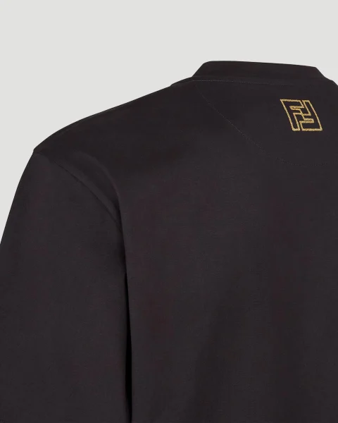 T-Shirt with Glitter Fendi Roma Logo in Black — снимка 3