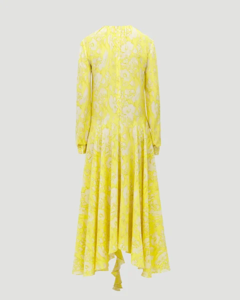 Warped Floral Asymmetric Dress in Yellow — снимка 2