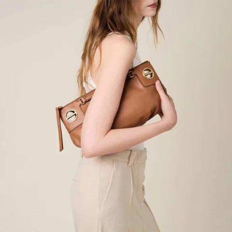 Дамска кафява чанта London Shoulder Small BORBONESE — снимка 8