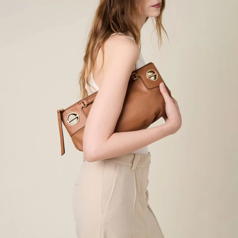 Дамска кафява чанта London Shoulder Small BORBONESE — снимка 8