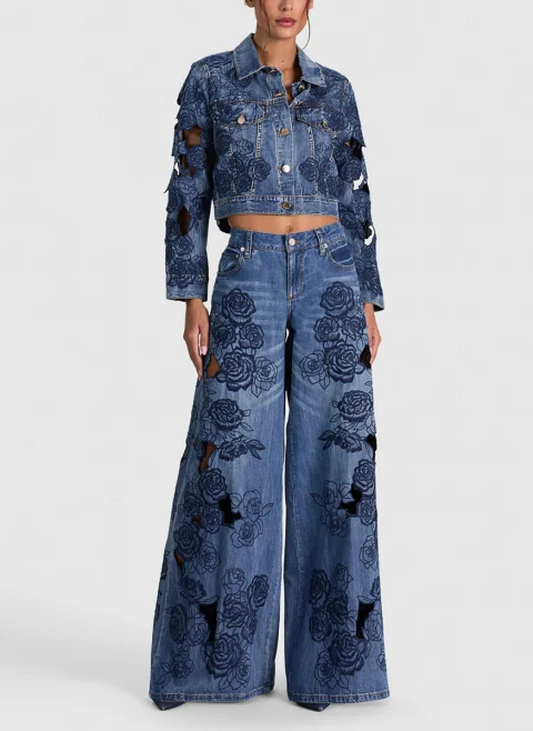 Яке от деним с флорална бродерия 'Chloe laser-cut' Alice + Olivia