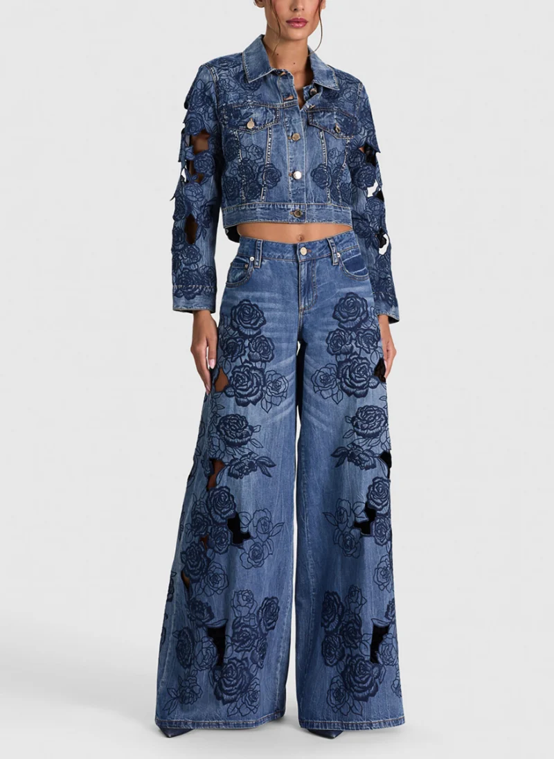 Яке от деним с флорална бродерия 'Chloe laser-cut' Alice + Olivia