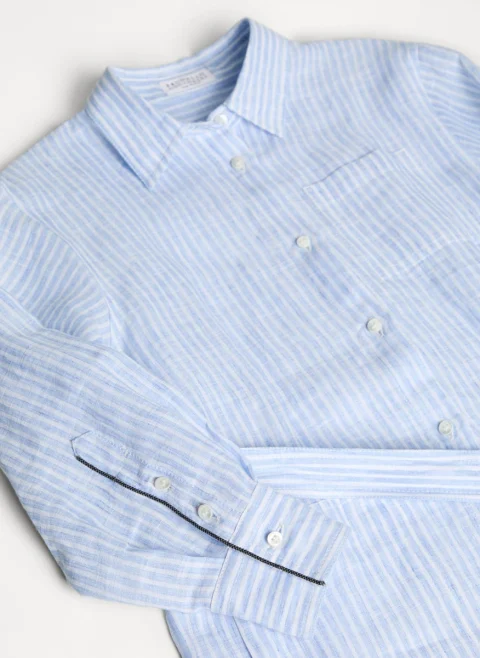 Ленена риза с раиран принт Brunello Cucinelli Kids 6 — снимка 2