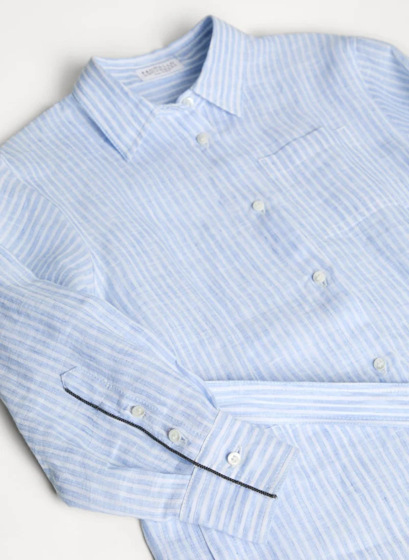 Ленена риза с раиран принт Brunello Cucinelli Kids 6 — снимка 2