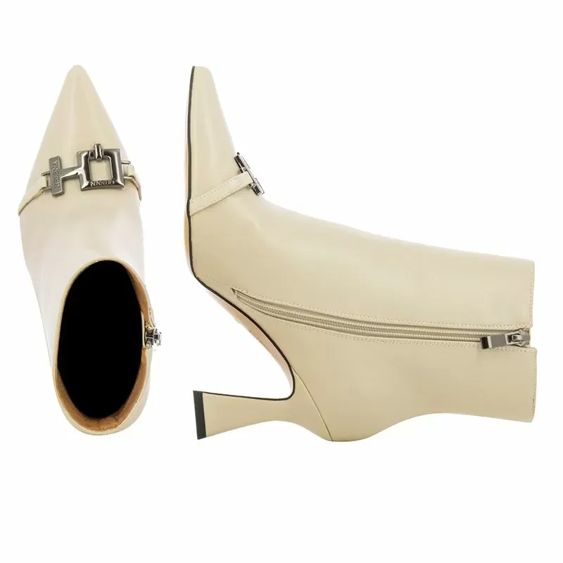 Дамски Боти На Ток QUEEN HELENA – K3277 BEIGE PU — снимка 5