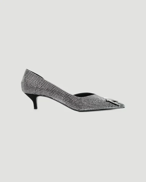 Low Pointed D'orsay Heel in Black Diamante Crystals