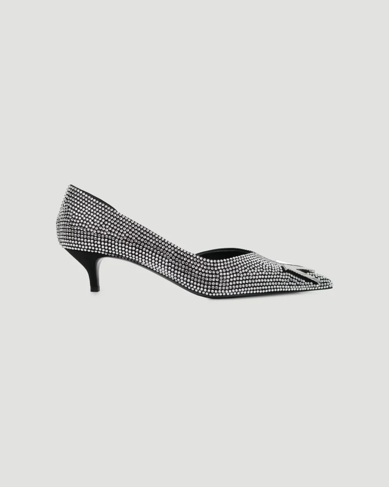Low Pointed D'orsay Heel in Black Diamante Crystals