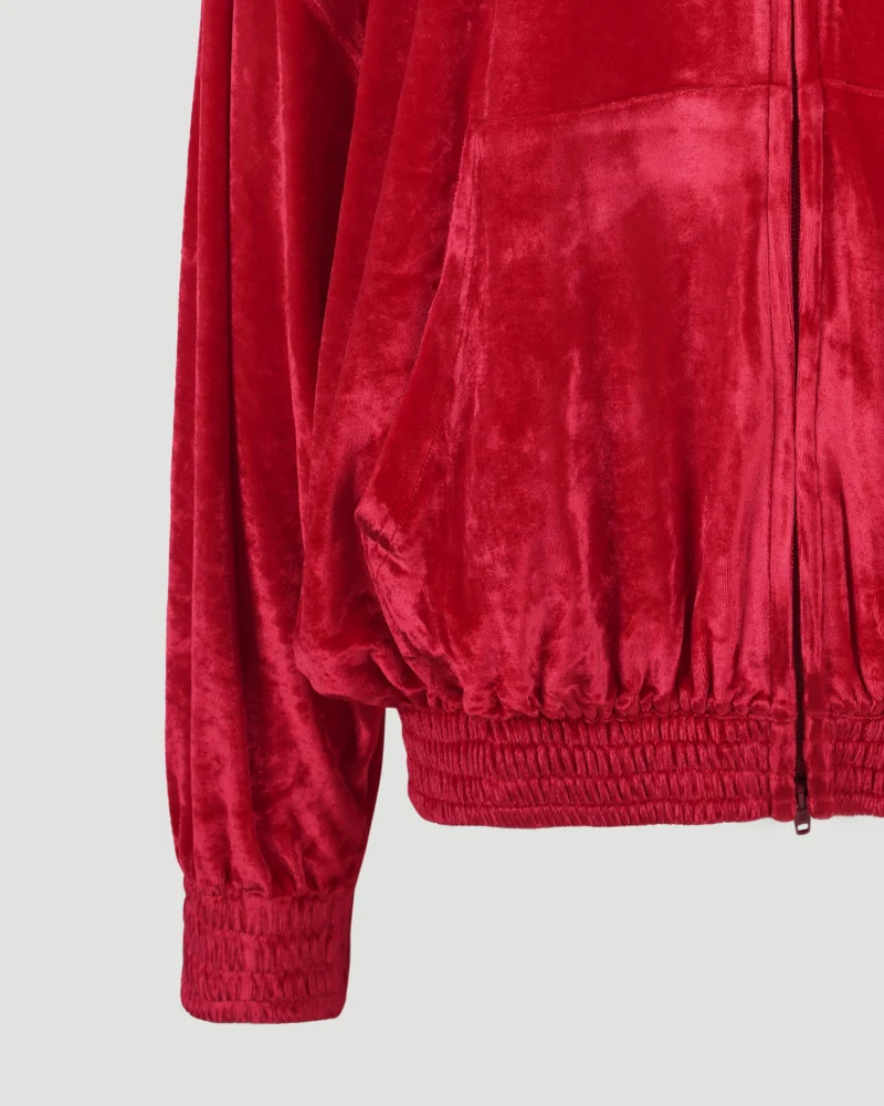 Velour Zip-Up Hoodie in Red — снимка 4