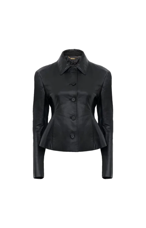 Fitted Tailored Leather Jacket in Black
