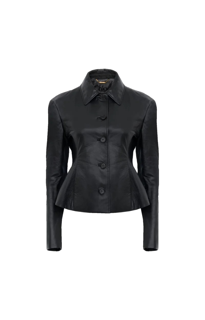 Fitted Tailored Leather Jacket in Black
