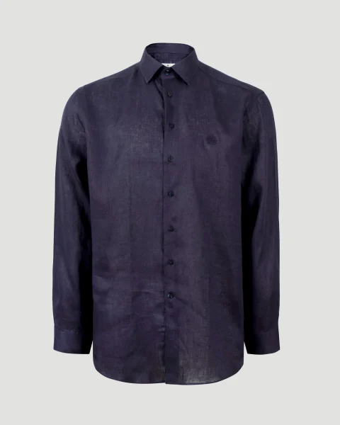 Pegaso Logo Linen Shirt in Navy