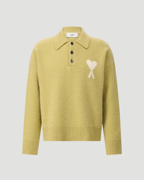 Alpaca Ami de Coeur Polo Sweater in Lime
