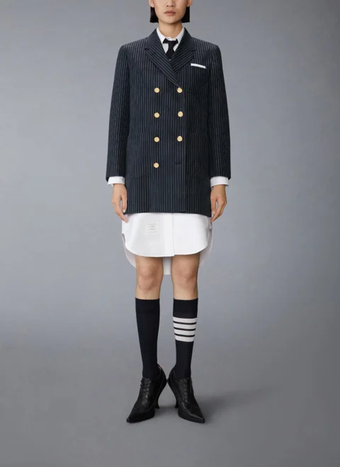 Сако с фино райе от вълна Thom Browne — снимка 5