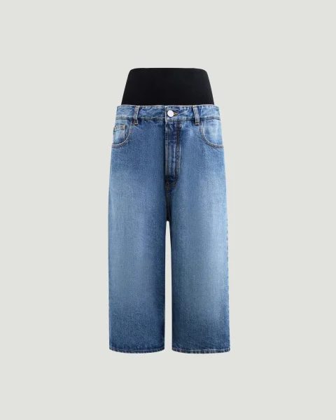 Denim Bermuda Shorts with Knitted Waistband