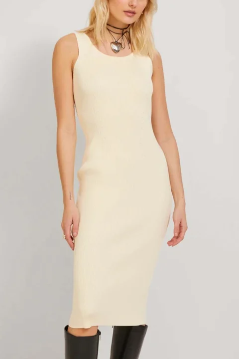 Рокля Jxapril Dress Knit 12237725 12-0703 TCX seedpearl — снимка 2