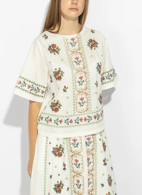 Тишърт с бродерия Weekend Max Mara Wkdfeltre — снимка 2