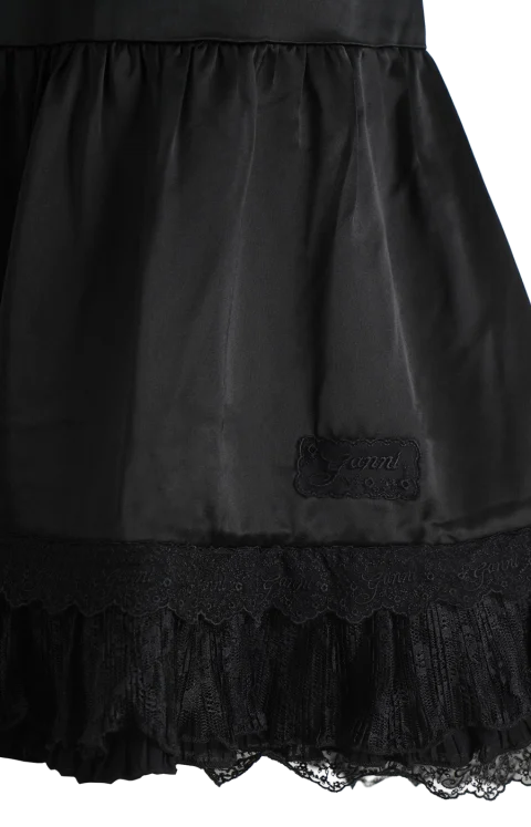 Lace Satin Dress in Black — снимка 2