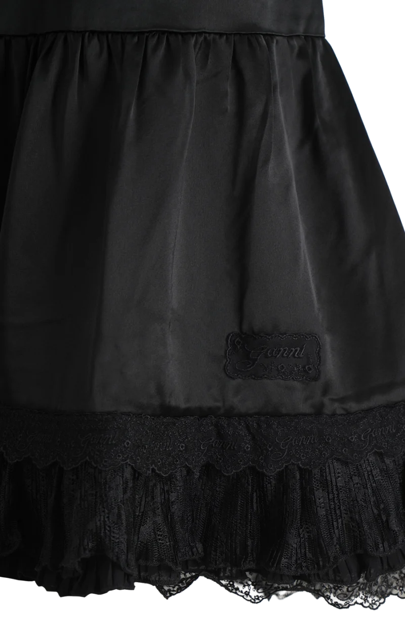 Lace Satin Dress in Black — снимка 2