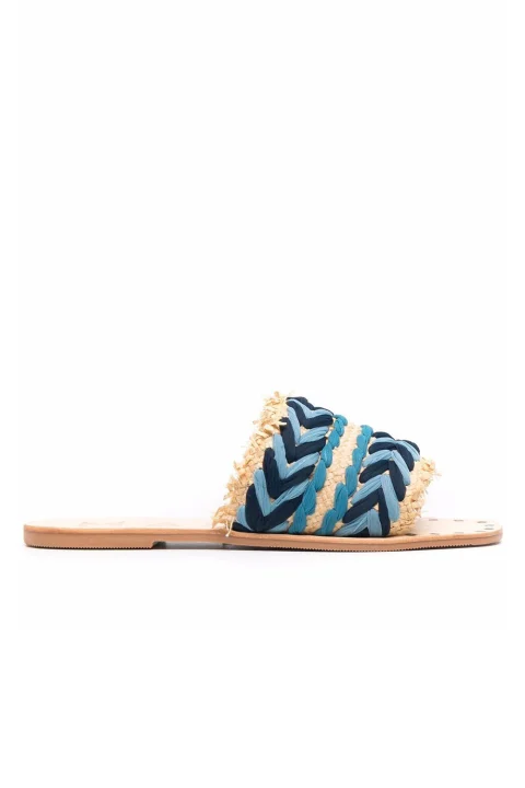 Sandals Blue Pattern Raffia & Chiffon; Yucatán S 1.4 Y0 blue pattern