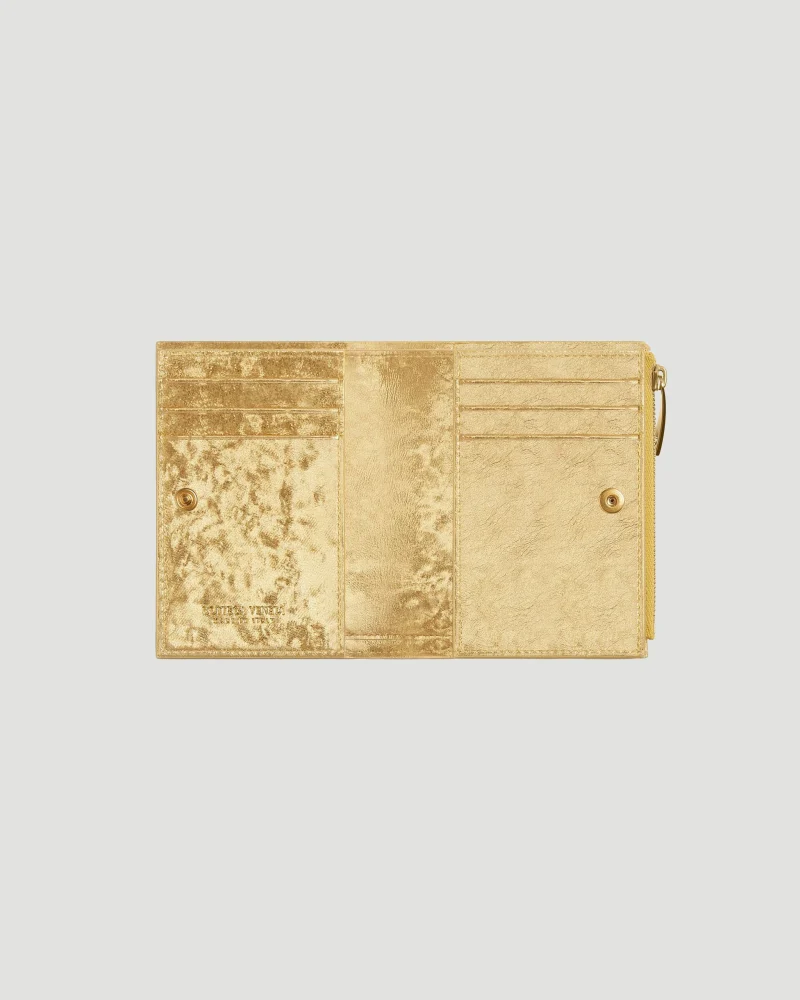 Intrecciato Small Bi-Fold Wallet in Gold — снимка 3