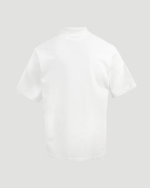 Striped Cotton Polo Shirt in White — снимка 3