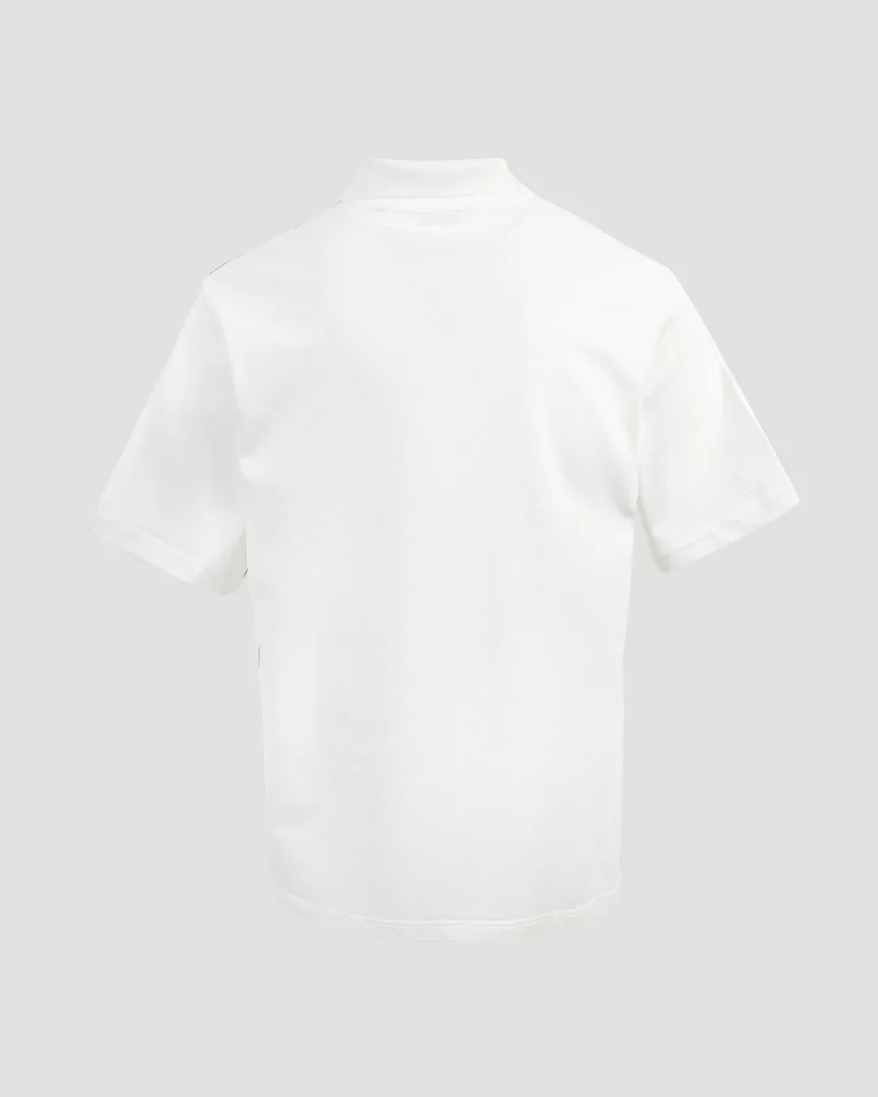 Striped Cotton Polo Shirt in White — снимка 3