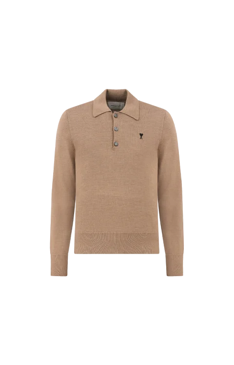Wool Polo with Ami de Coeur in Camel