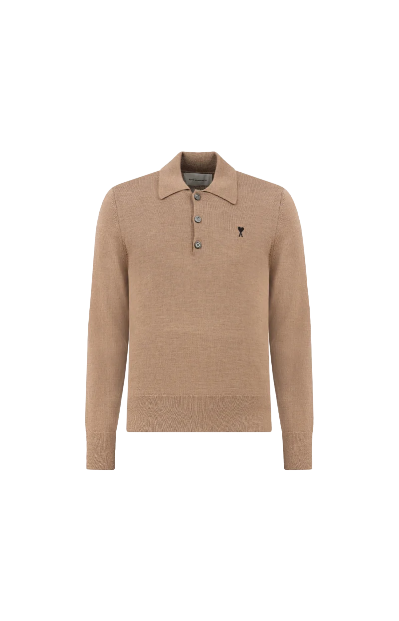Wool Polo with Ami de Coeur in Camel