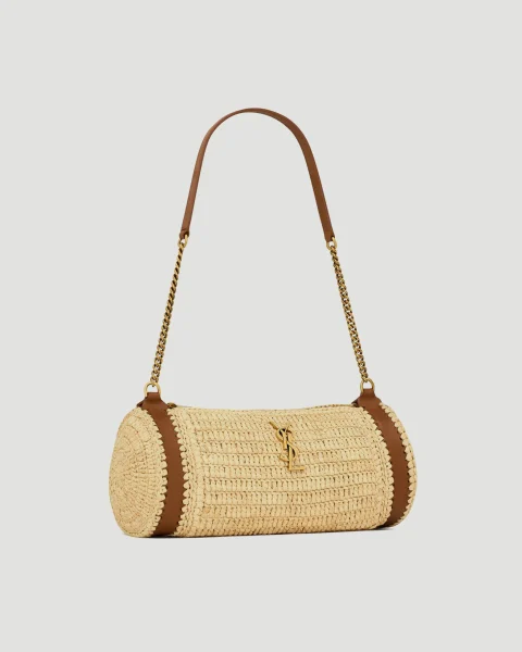 Cassandre Small Cylindric Bag in Raffia and Vegetable-Tanned Leather — снимка 2