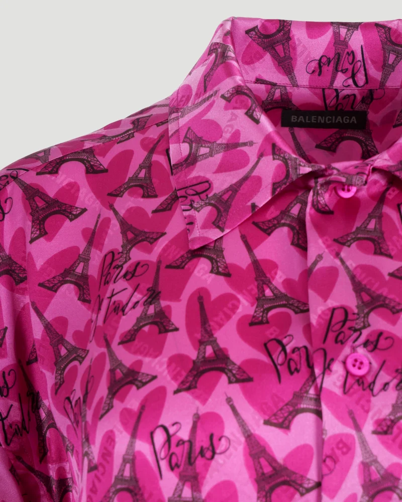All-Over Eiffel Tower Logo Silk Shirt — снимка 4