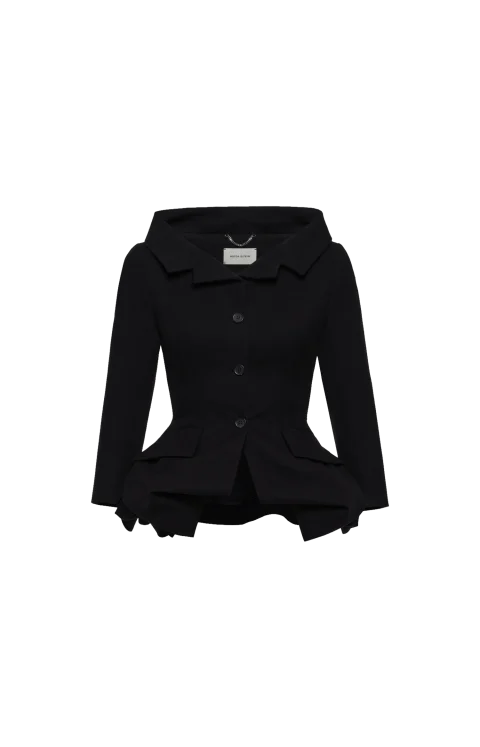 Cotton Blazer with Rose Peplum in Black