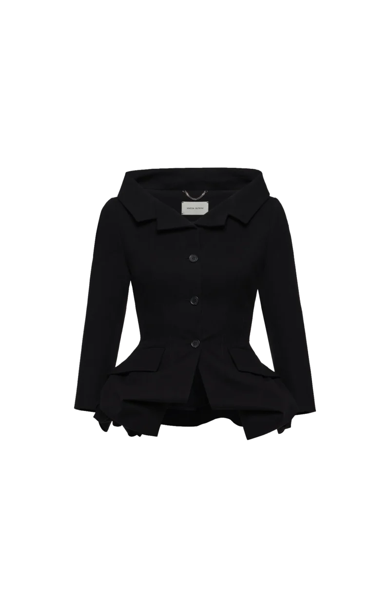 Cotton Blazer with Rose Peplum in Black
