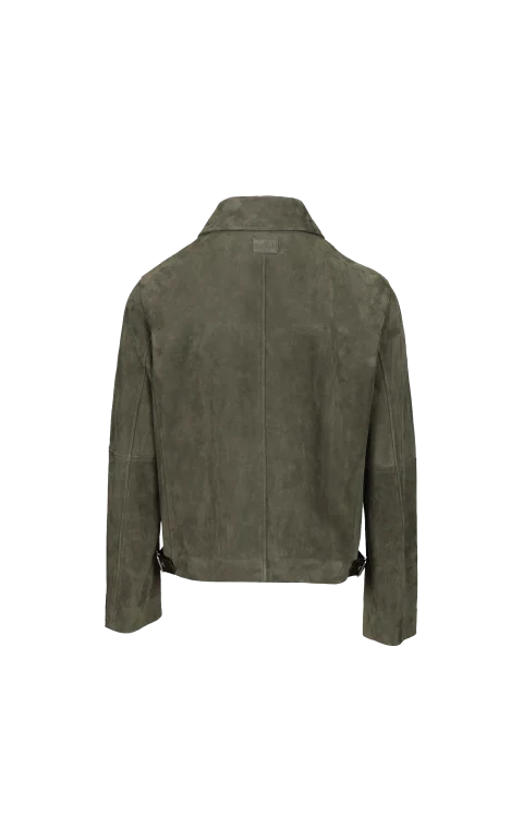 Suede Zip-Up Jacket in Green — снимка 2