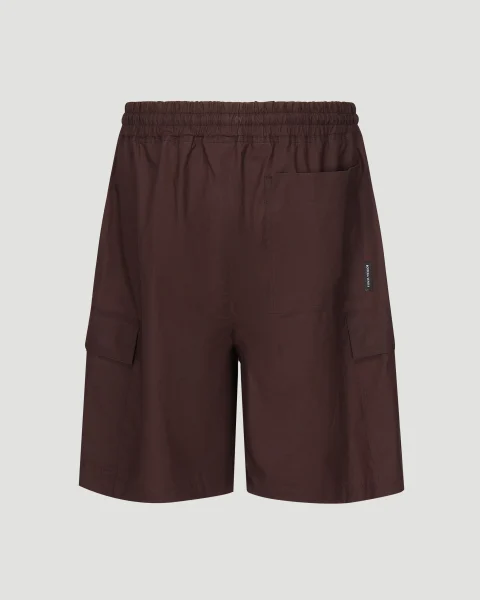 Resinated Cotton Cargo Shorts in Burgundy — снимка 5